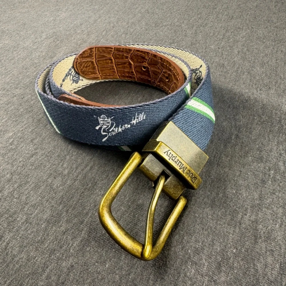Doc Murphy Southern Hills First Tee Tulsa Reversible Web Belt Navy Cream Mens 38